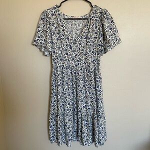 Knox Rose Blue and White Floral Midi Dress